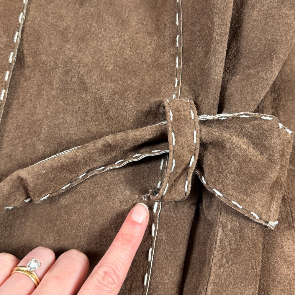 Outbrook Brown Suede Leather Belted Jacket Women’s Medium Contrast Stitching Y2K - Picture 9 of 15